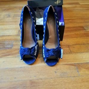 BLUE SUEDE PEEP TOE PUMPS